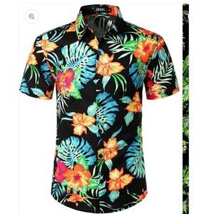JOGAL Men's Flower Casual Button Down Short Sleeve Hawaiian Shirt